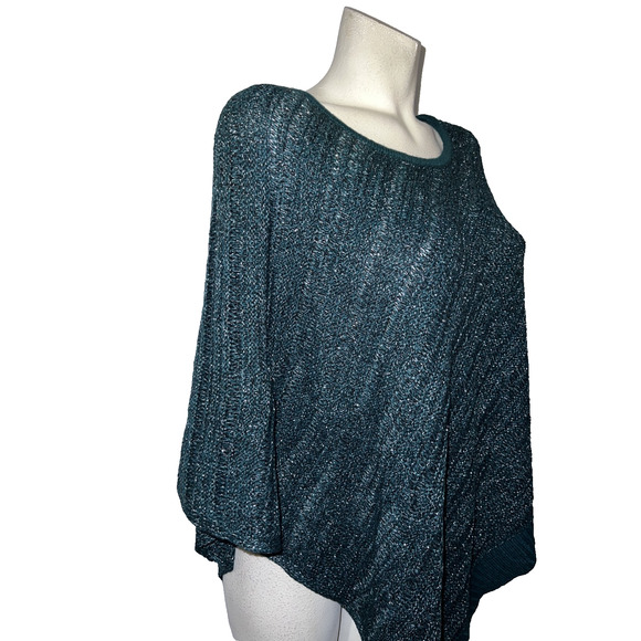 New Chico's Sweater Sz L/XL Goddess Green Metallic Marbled Knit Triangle Poncho - Picture 3 of 9